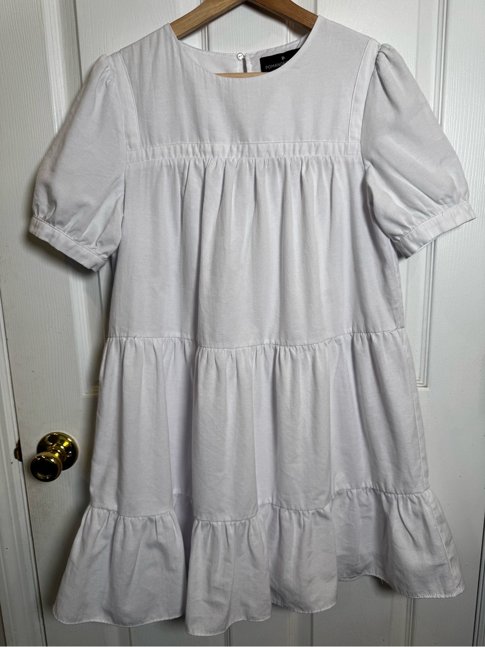 Pomander Place Tuckernuck White Tiered Puff Sleeve Mini Dress Size Small Classic